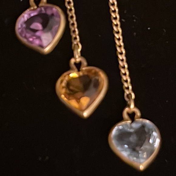 14 k GOLD AND SEMI PRECIOUS HANGING HEART EARRINGS - Picture 5 of 5